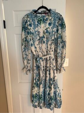 VICI White Dress with Blue & Green Floral Print